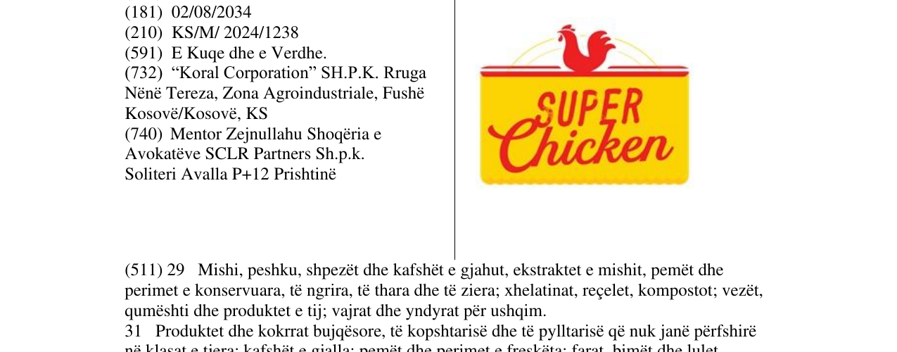 Zëri i markës super chicken në buletin