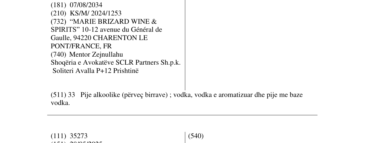 Zëri i markës SOBIESKI në buletin