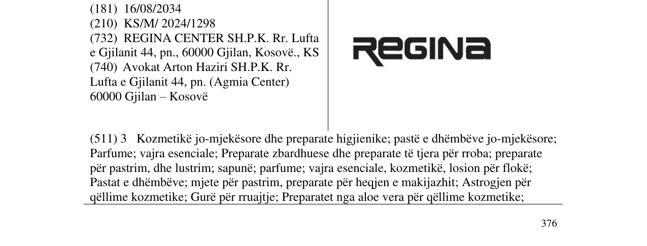 Zëri i markës REGINA në buletin