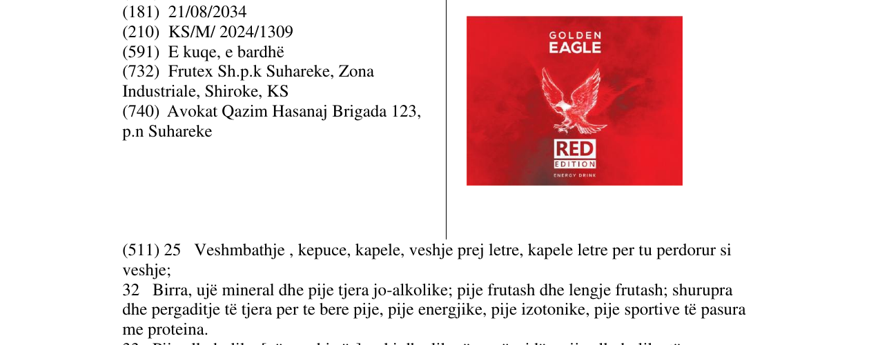 Zëri i markës GOLDEN EAGLE RED EDITION në buletin