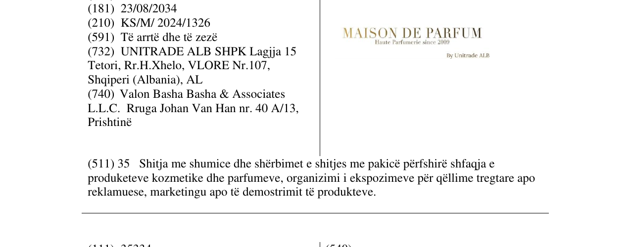 Zëri i markës MAISON DE PARFUM në buletin