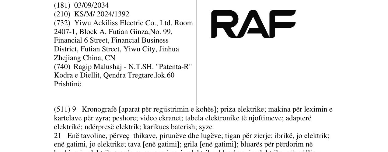 Zëri i markës RAF në buletin