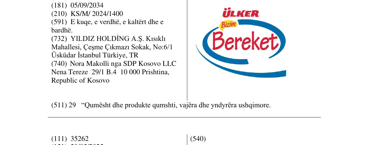Zëri i markës ULKER Bereket në buletin