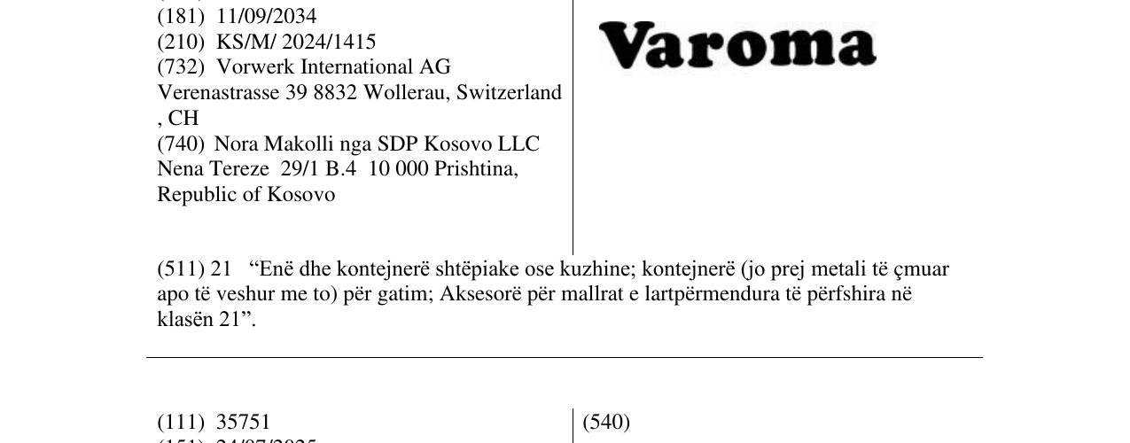 Zëri i markës Varoma në buletin