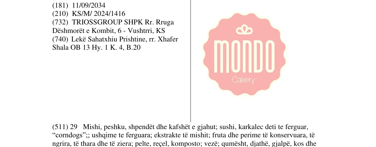 Zëri i markës MONDO CAKERY në buletin
