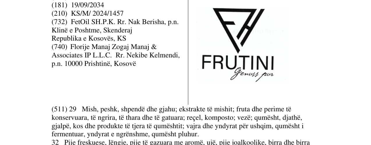 Zëri i markës FRUTINI në buletin