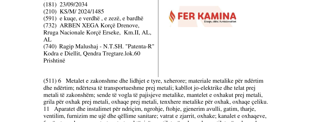 Zëri i markës FER KAMINA në buletin