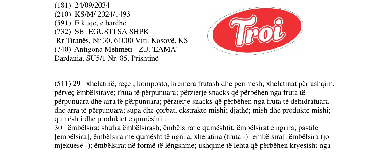 Zëri i markës Troi në buletin