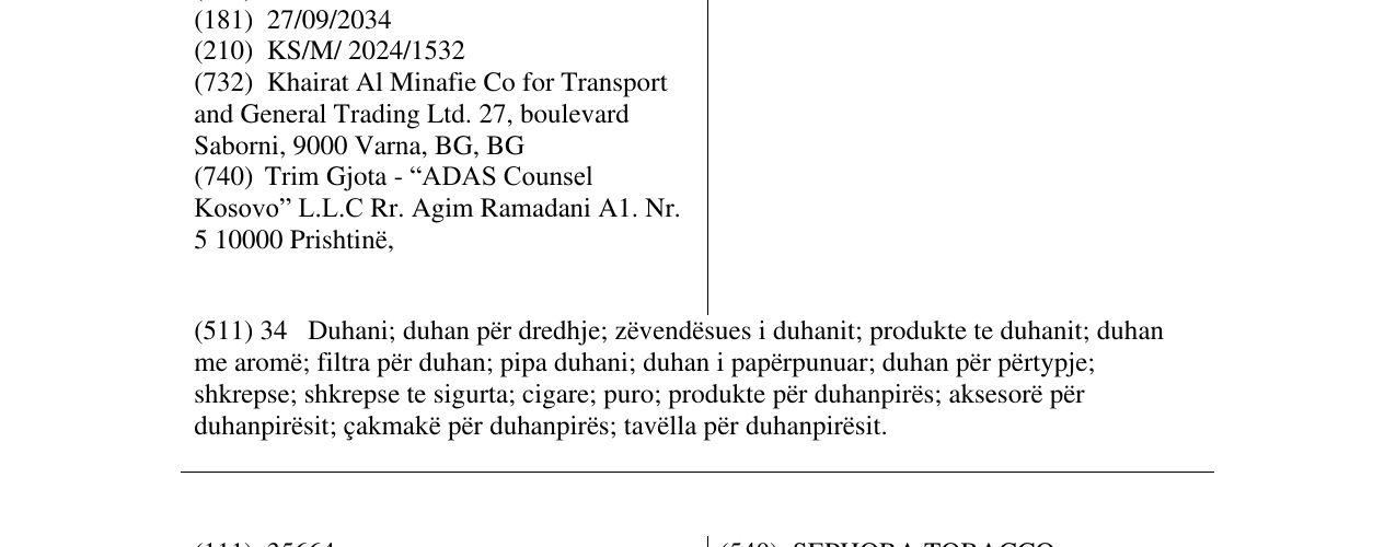 Zëri i markës NKHLATI TOBACCO në buletin