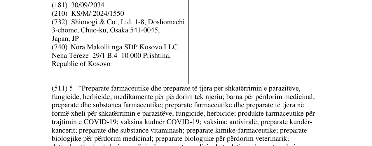 Zëri i markës SHIONOGI në buletin