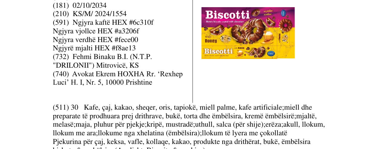 Zëri i markës Biscotti në buletin