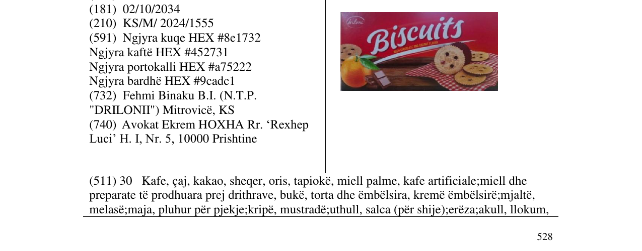 Zëri i markës Biscuits në buletin