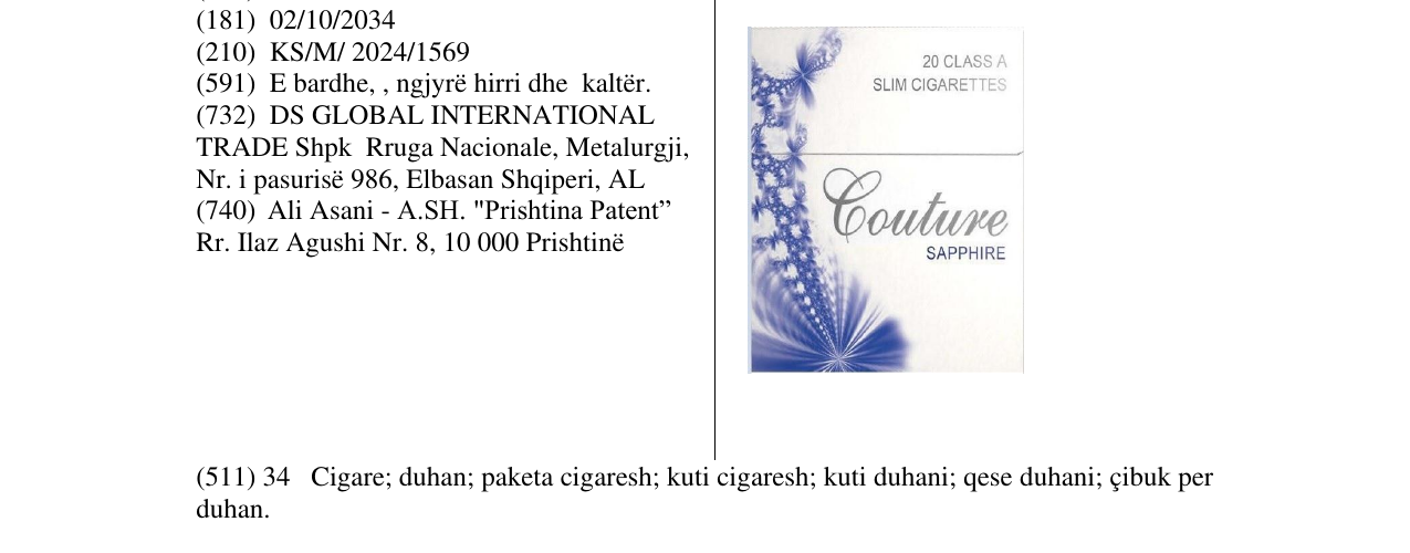 Zëri i markës Couture Sapphire Slim në buletin