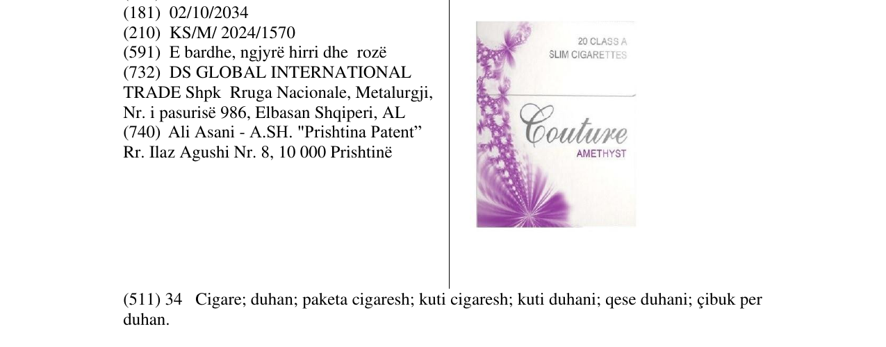 Zëri i markës Couture Amethyst Slim në buletin