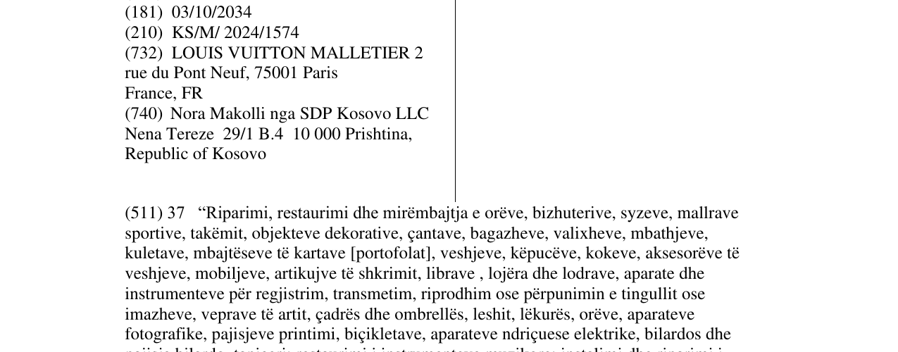 Zëri i markës LOUIS VUITTON në buletin