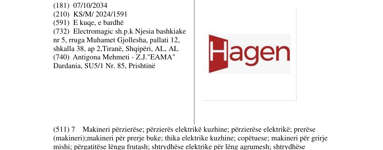 Zëri i markës Hagen në buletin