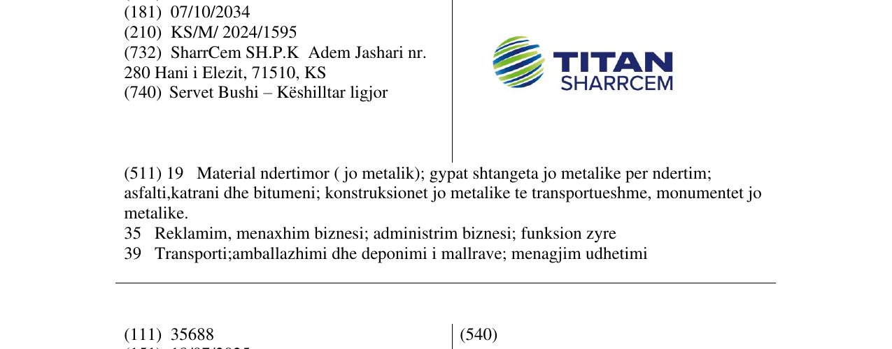 Zëri i markës TITAN SHARRCEM në buletin