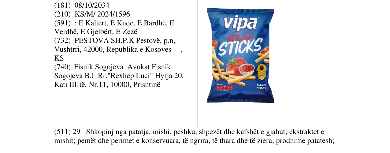 Zëri i markës vipa ketchup sticks në buletin