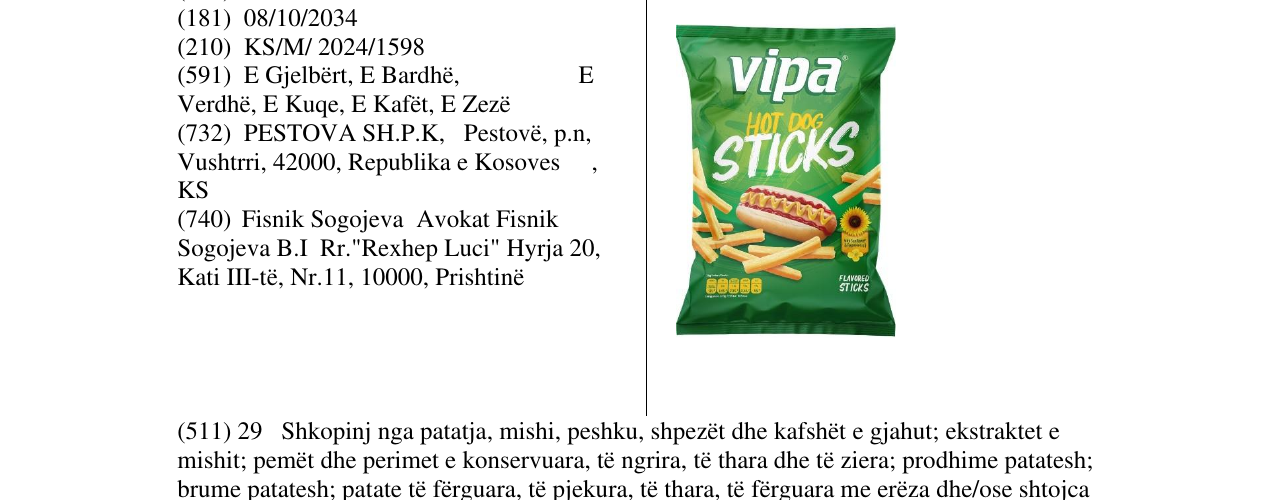 Zëri i markës VIPA HOT DOG STICKS në buletin