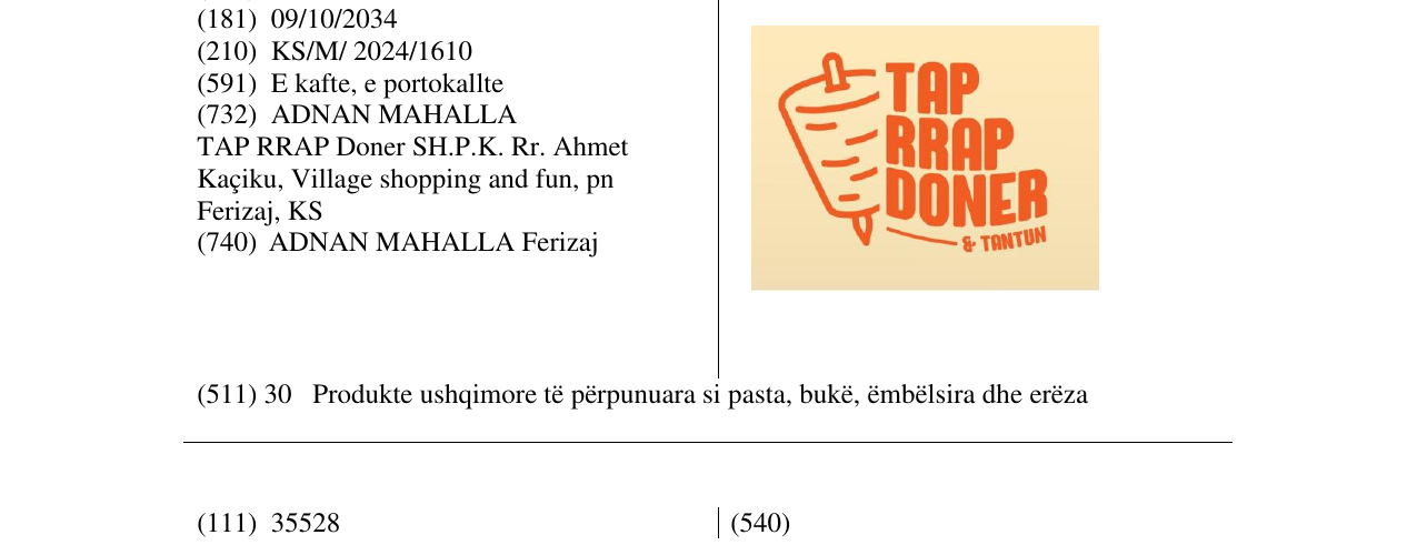 Zëri i markës TAP RRAP DONER & TANTUN në buletin