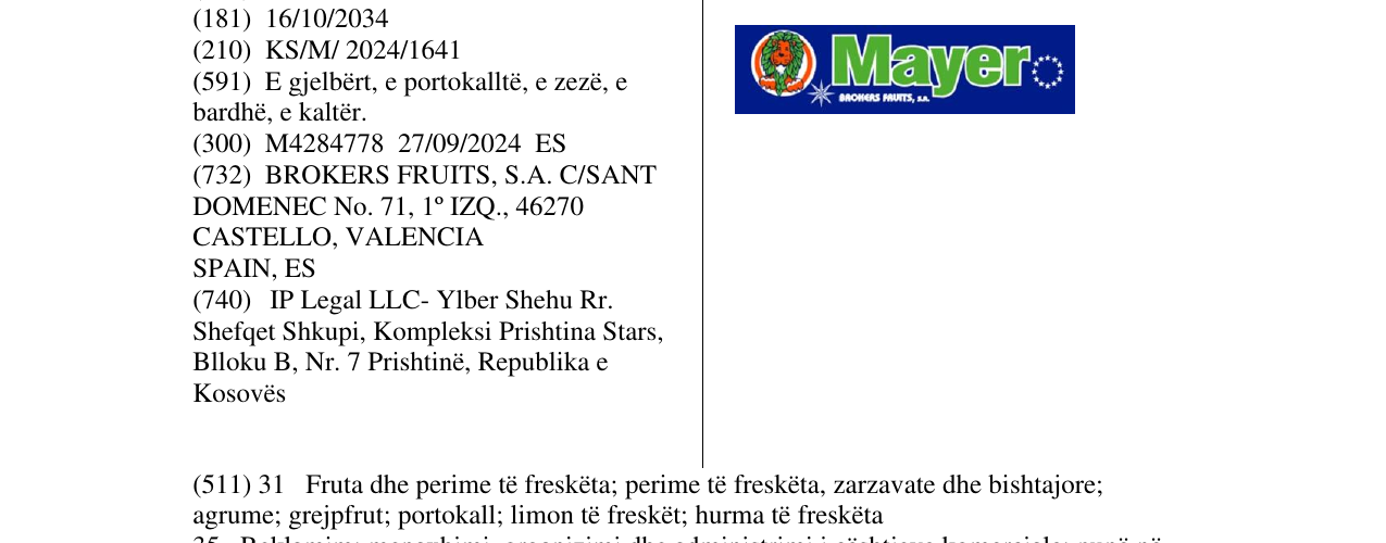 Zëri i markës Mayer në buletin