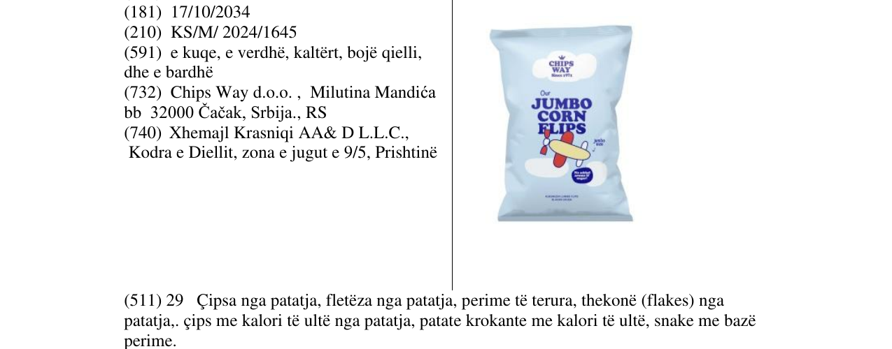 Zëri i markës JUMBO CORN FLIPS në buletin