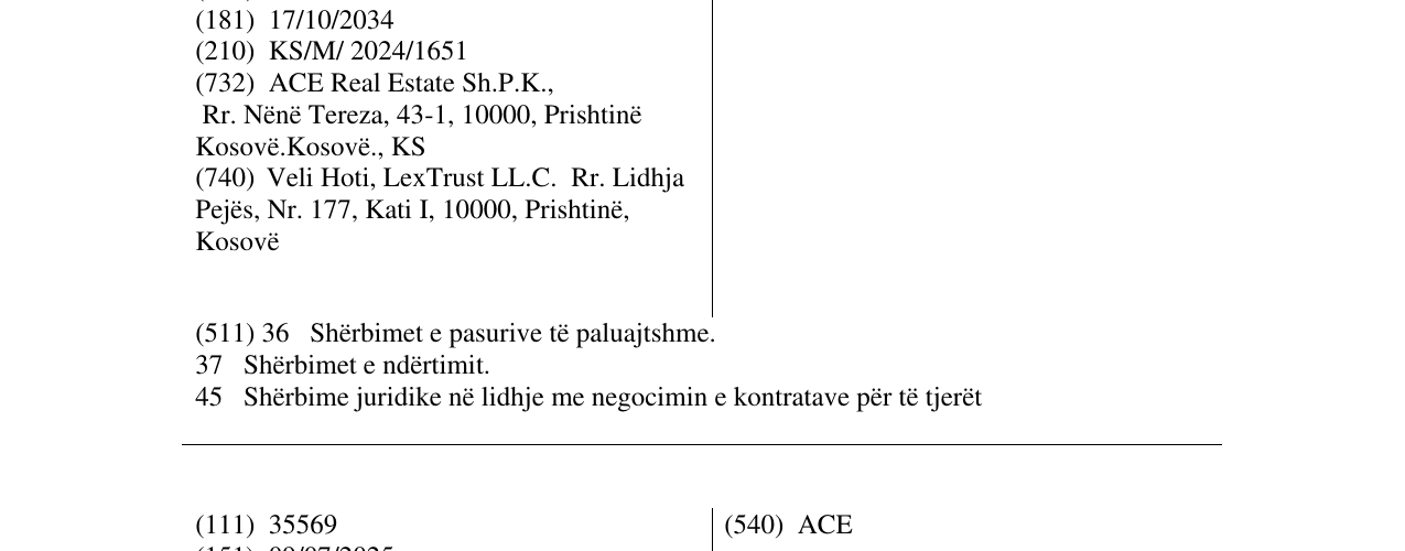 Zëri i markës ACE në buletin