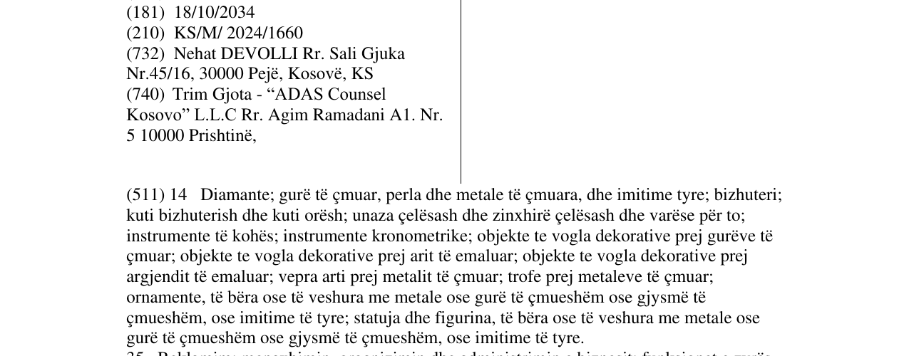 Zëri i markës DEVOLLI GOLD në buletin