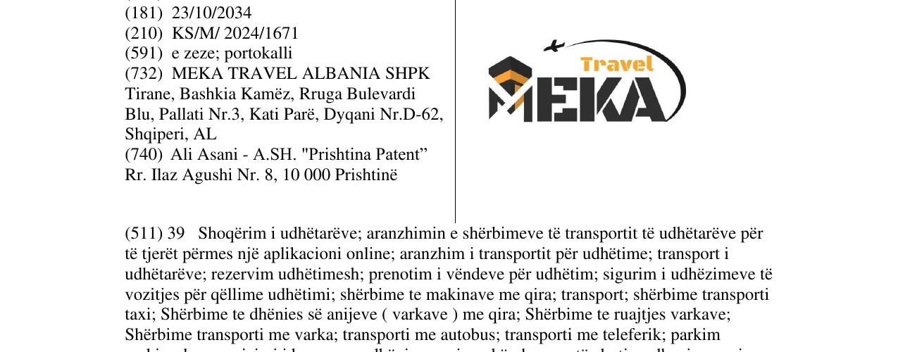 Zëri i markës MEKA TRRAVEL në buletin