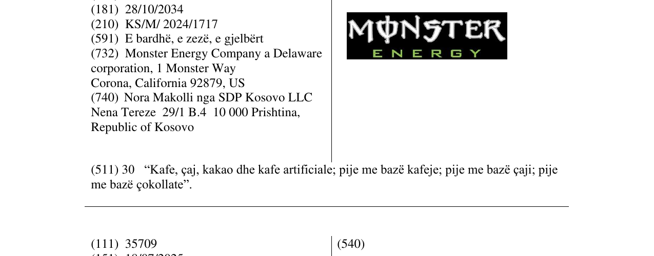 Zëri i markës MONSTER ENERGY në buletin