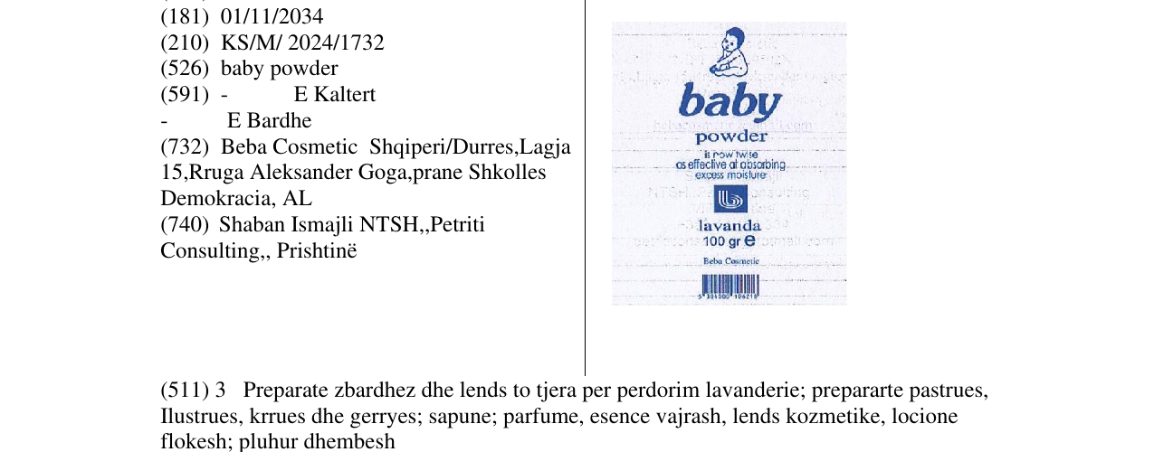 Zëri i markës baby powder në buletin