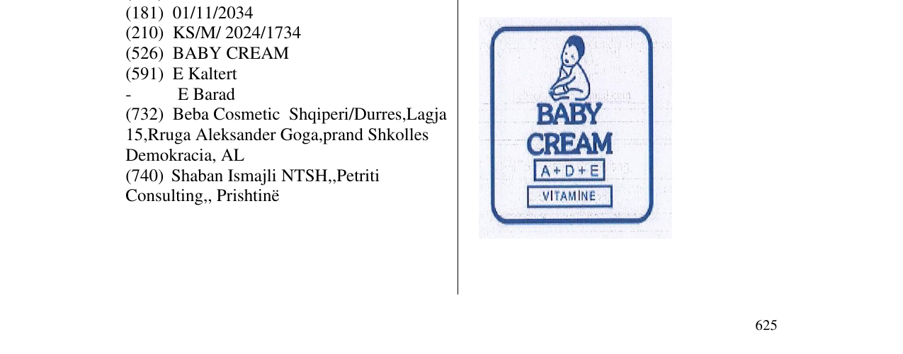 Zëri i markës BABY CREAM në buletin