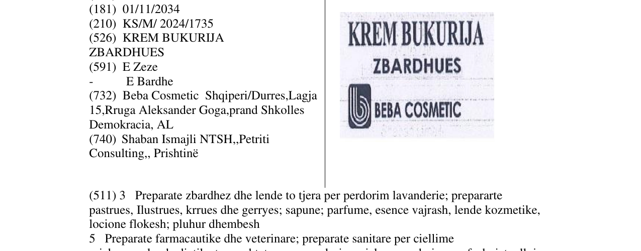 Zëri i markës KREM BUKURIJA ZBARDHUES në buletin