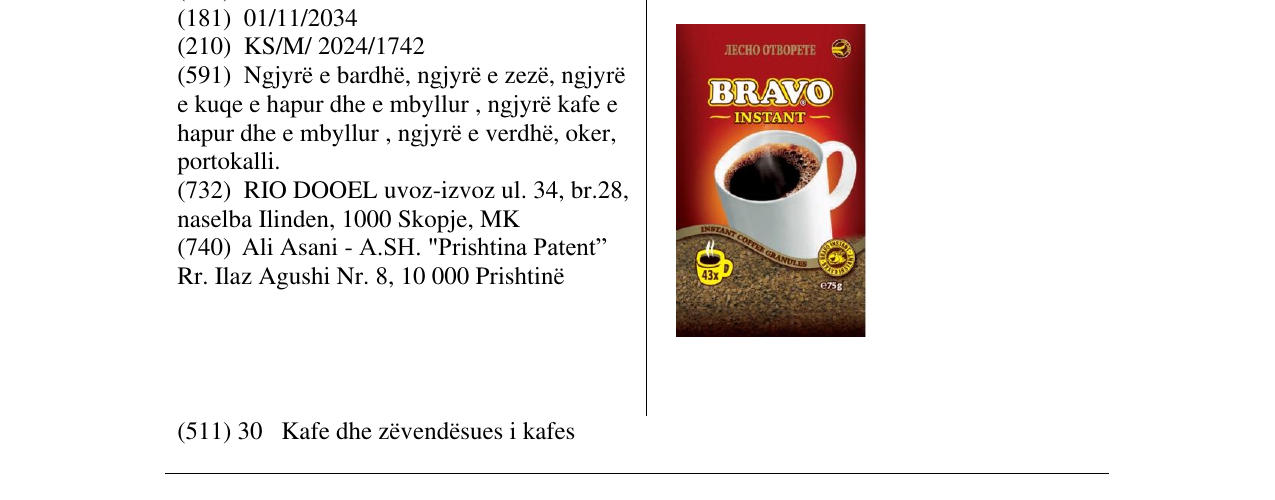 Zëri i markës BRAVO INSTANT në buletin