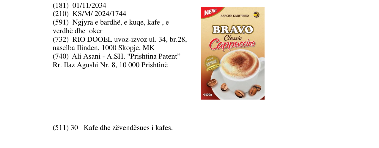 Zëri i markës BRAVO classic Cappuccino në buletin