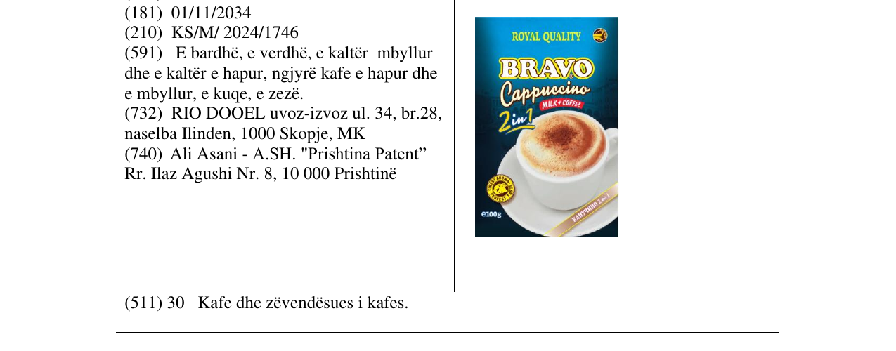 Zëri i markës BRAVO CAPPUCCINO në buletin
