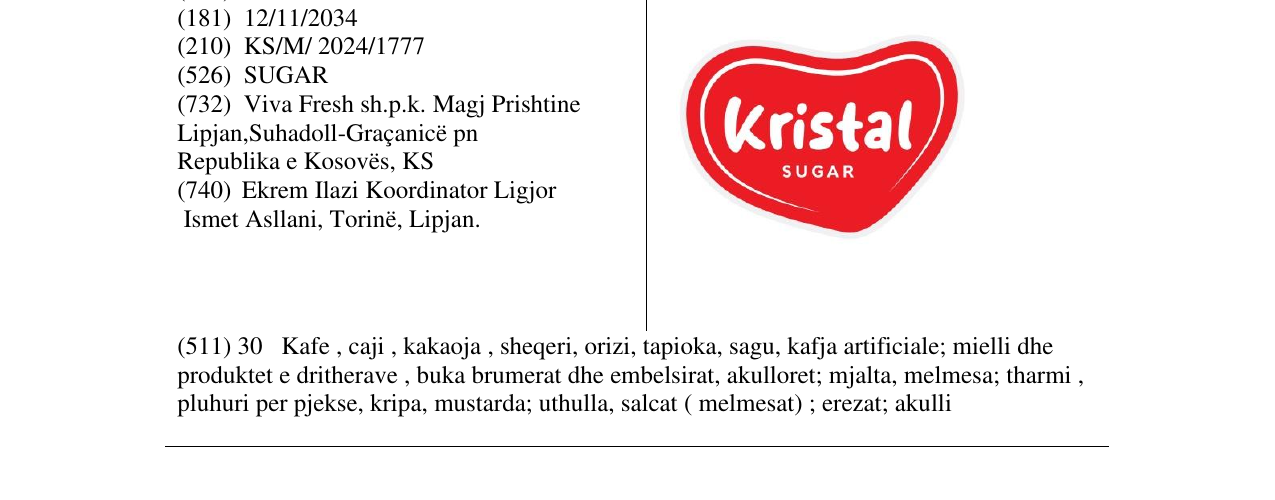 Zëri i markës Kristal SUGAR në buletin