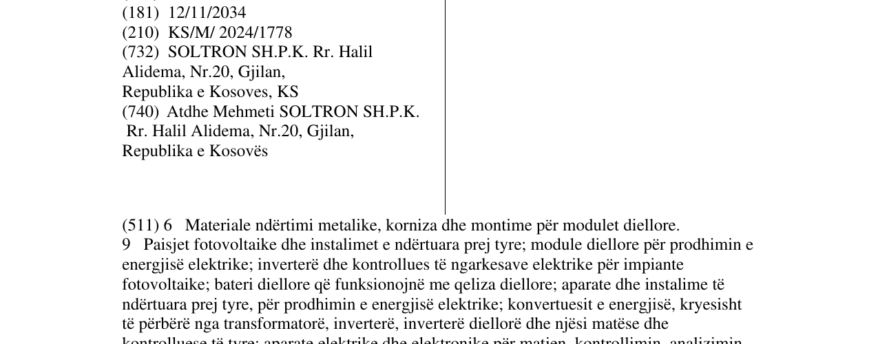 Zëri i markës SOLTRON në buletin