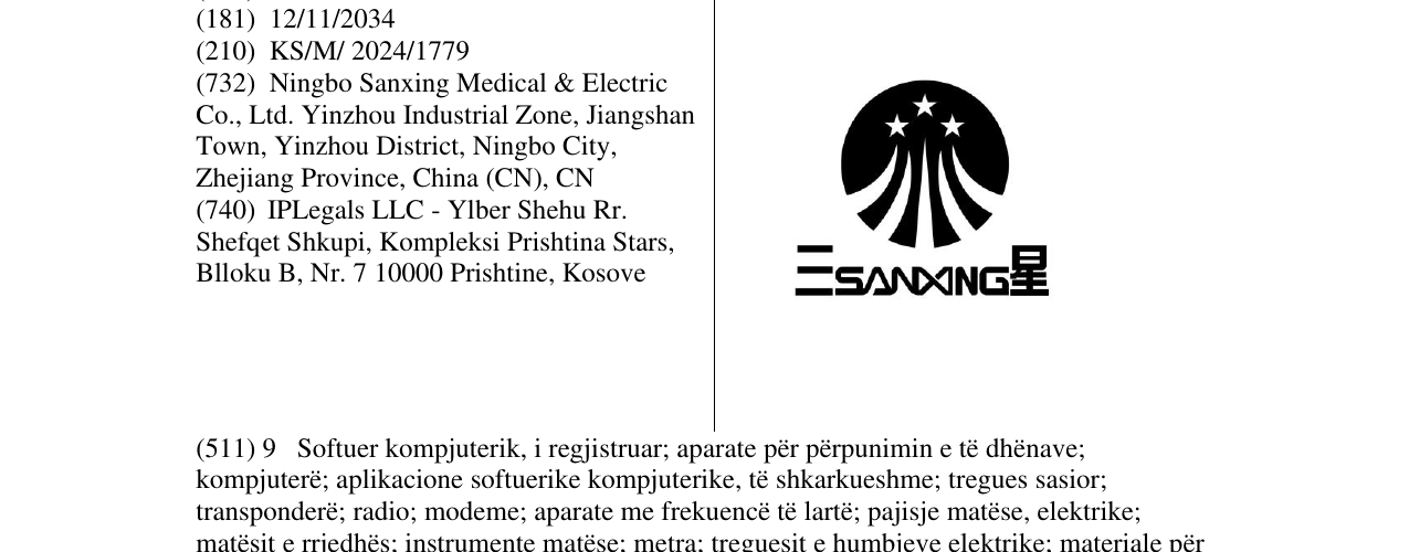 Zëri i markës SANXING në buletin