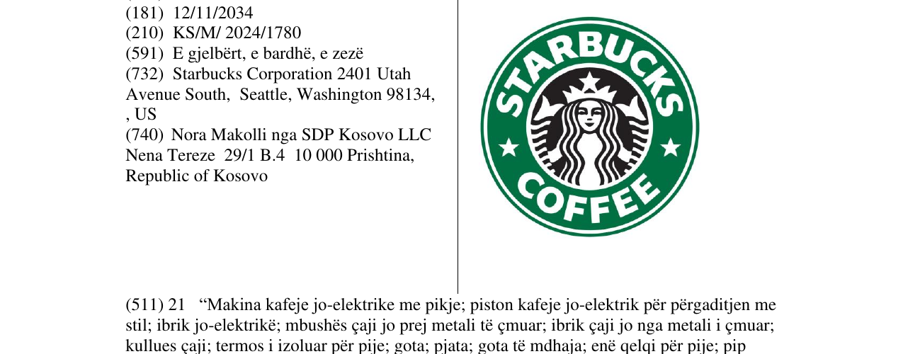 Zëri i markës STARBUCKS COFFEE në buletin