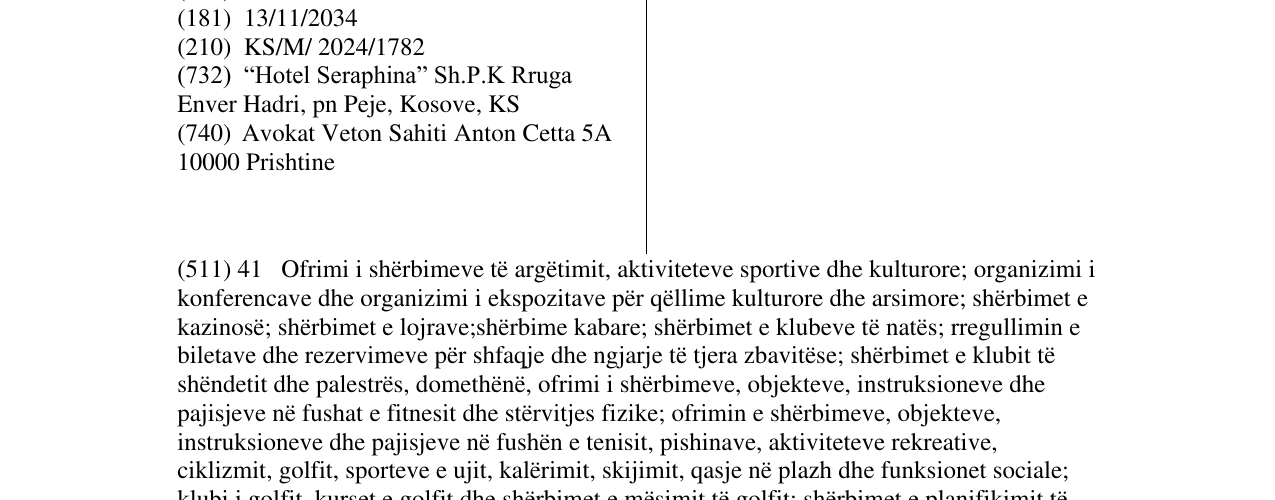Zëri i markës Hotel Seraphine në buletin