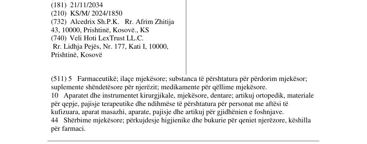 Zëri i markës alcedrix në buletin