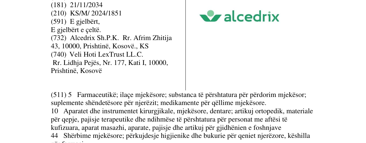 Zëri i markës alcedrix në buletin