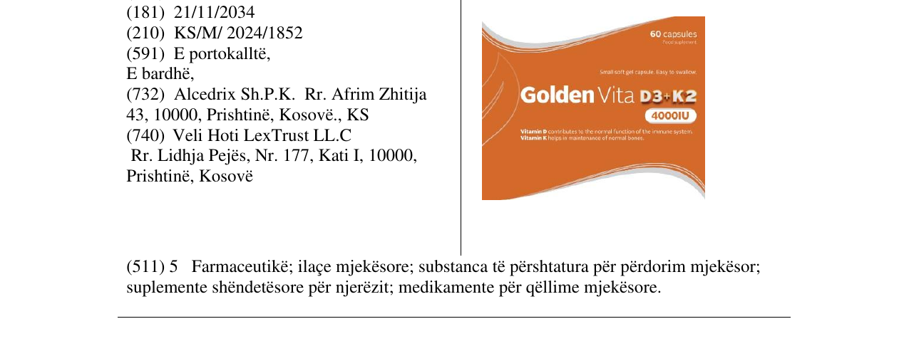 Zëri i markës Golden Vita D3+K2 në buletin