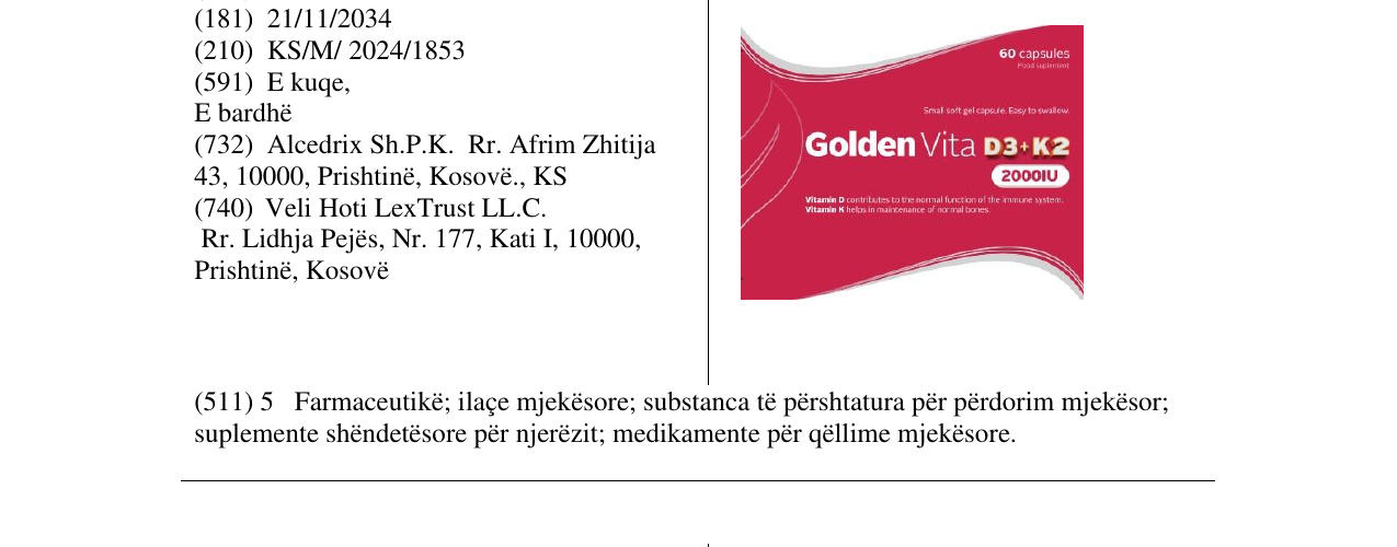 Zëri i markës Golden VitaD3+K2 në buletin
