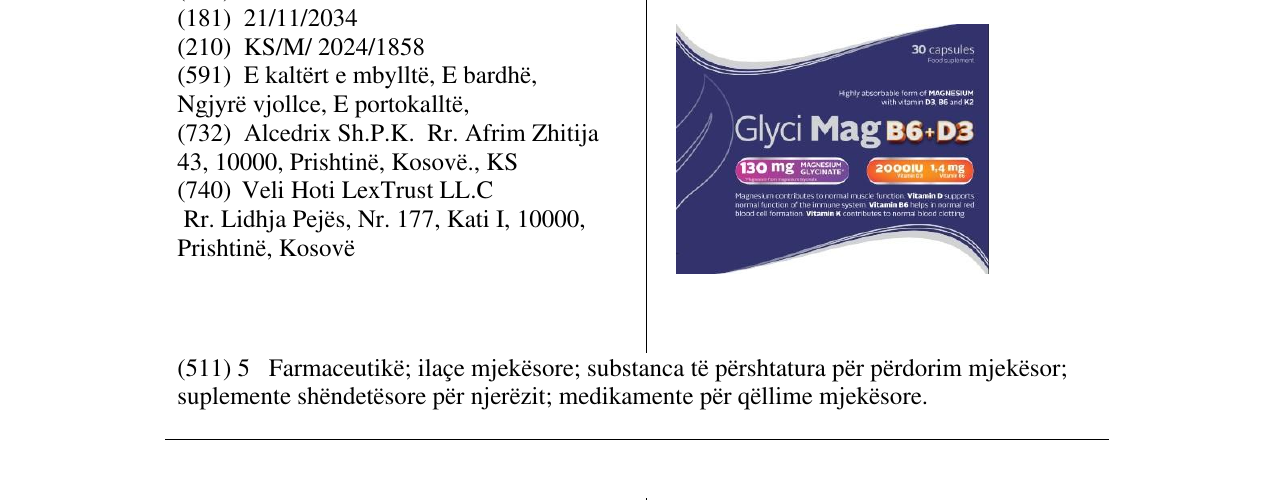 Zëri i markës Glyci Mag B6+D3 në buletin