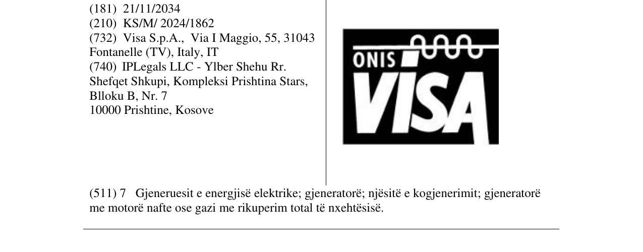 Zëri i markës ONIS VISA në buletin