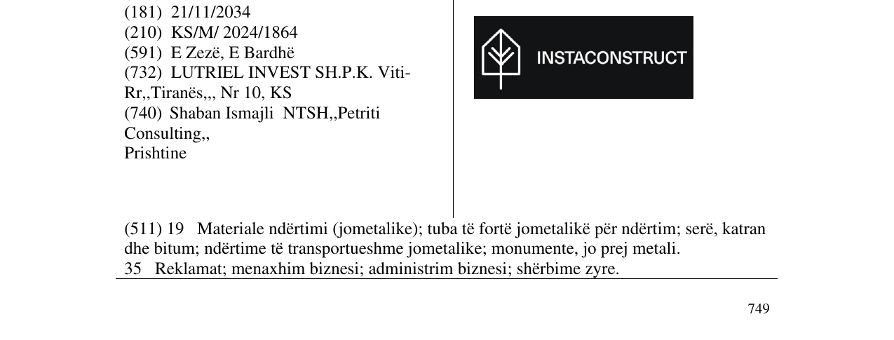 Zëri i markës INSTACONSTRUCT në buletin