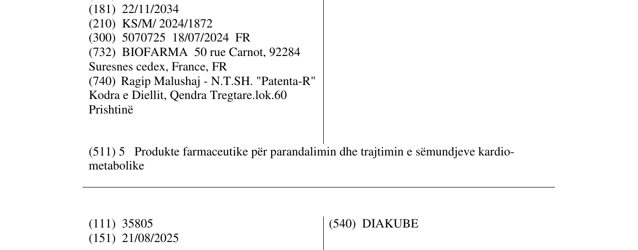 Zëri i markës DAPAZIDE në buletin