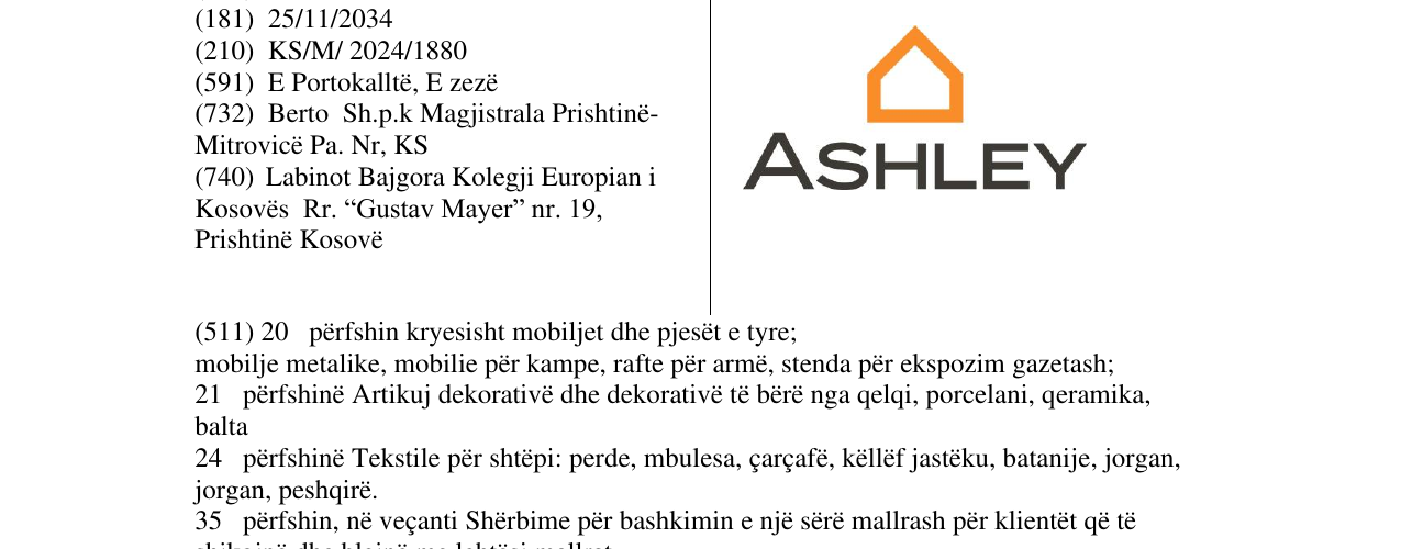 Zëri i markës ASHLEY në buletin